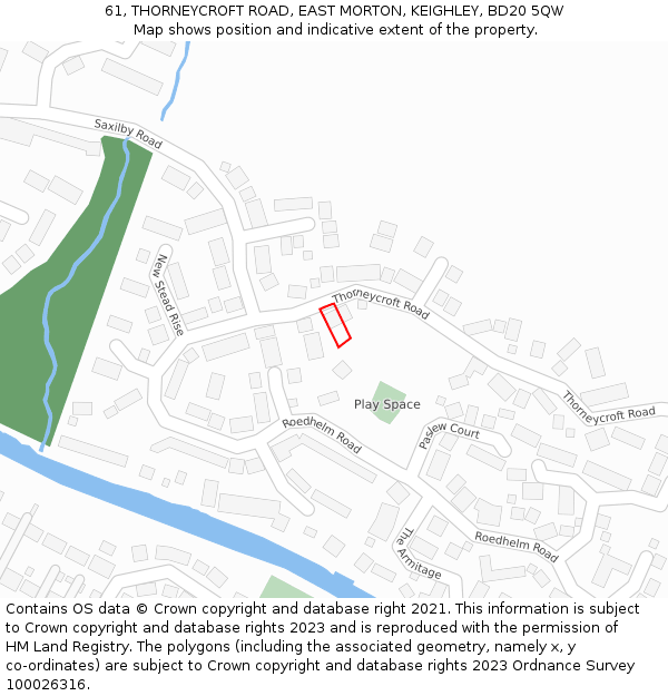 61, THORNEYCROFT ROAD, EAST MORTON, KEIGHLEY, BD20 5QW: Location map and indicative extent of plot