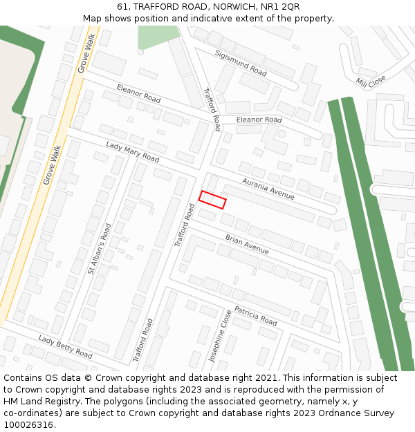 61, TRAFFORD ROAD, NORWICH, NR1 2QR: Location map and indicative extent of plot