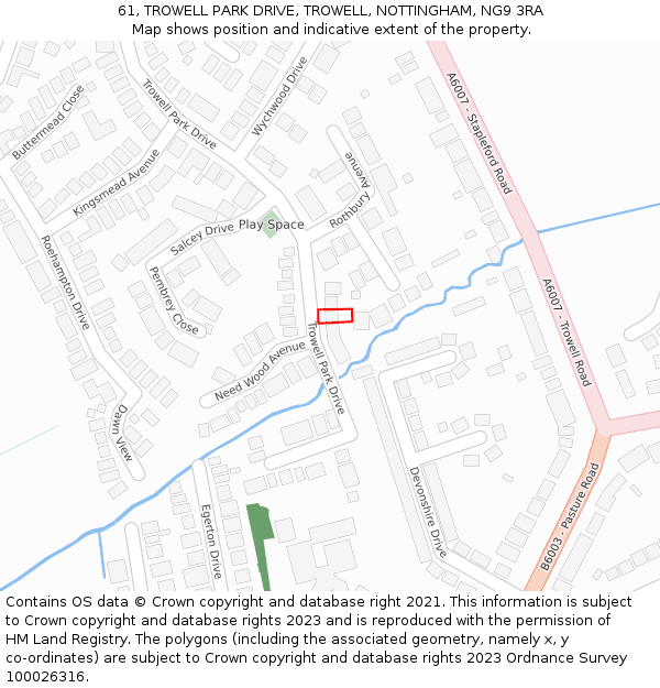 61, TROWELL PARK DRIVE, TROWELL, NOTTINGHAM, NG9 3RA: Location map and indicative extent of plot