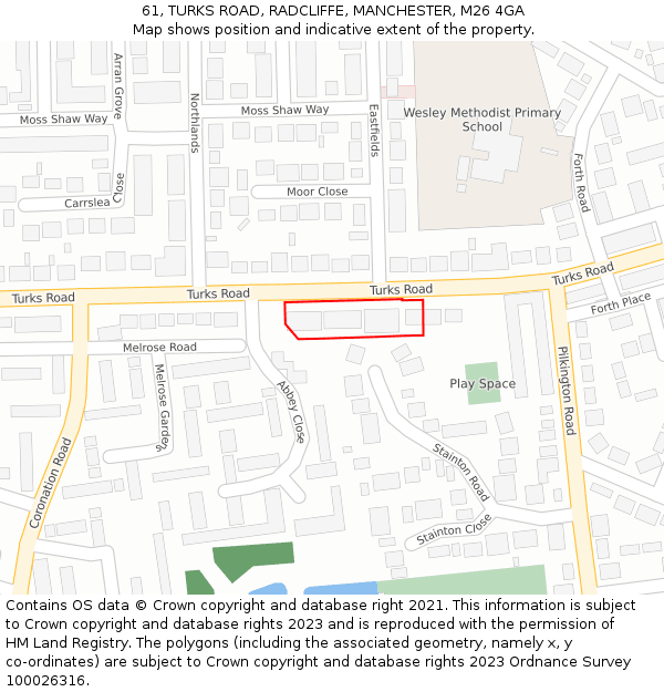 61, TURKS ROAD, RADCLIFFE, MANCHESTER, M26 4GA: Location map and indicative extent of plot