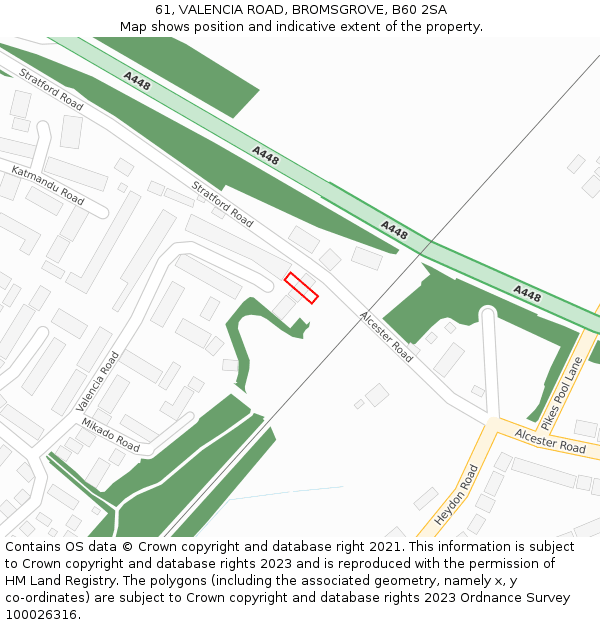 61, VALENCIA ROAD, BROMSGROVE, B60 2SA: Location map and indicative extent of plot