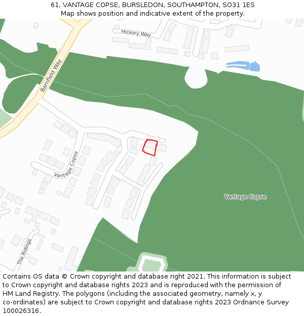 61, VANTAGE COPSE, BURSLEDON, SOUTHAMPTON, SO31 1ES: Location map and indicative extent of plot