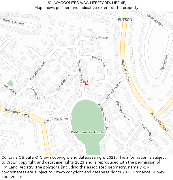 61, WAGGONERS WAY, HEREFORD, HR2 6RJ: Location map and indicative extent of plot