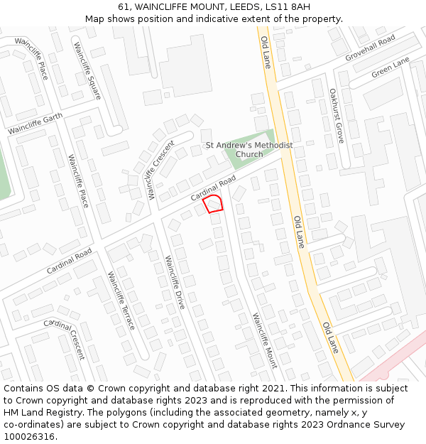 61, WAINCLIFFE MOUNT, LEEDS, LS11 8AH: Location map and indicative extent of plot