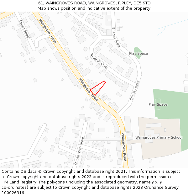 61, WAINGROVES ROAD, WAINGROVES, RIPLEY, DE5 9TD: Location map and indicative extent of plot