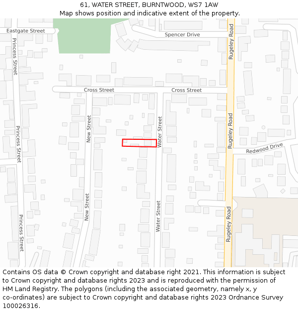 61, WATER STREET, BURNTWOOD, WS7 1AW: Location map and indicative extent of plot