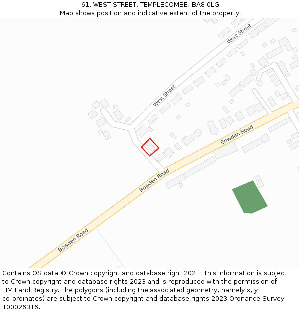61, WEST STREET, TEMPLECOMBE, BA8 0LG: Location map and indicative extent of plot