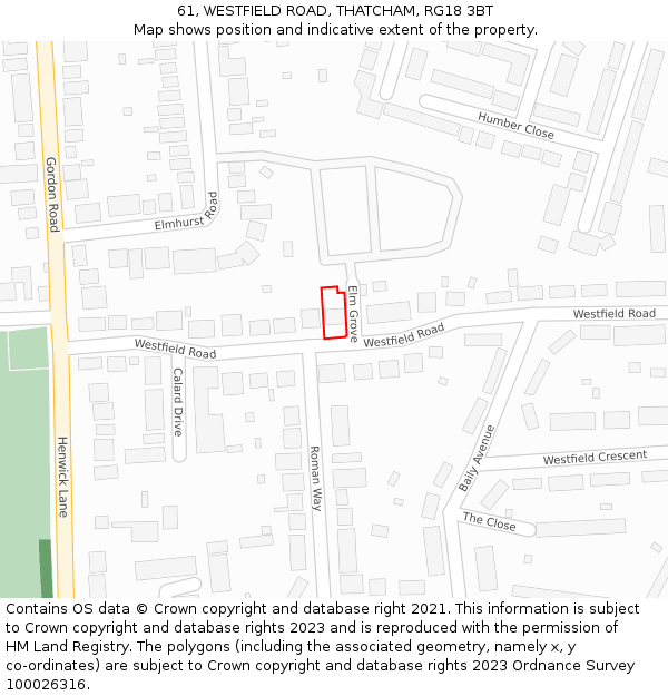 61, WESTFIELD ROAD, THATCHAM, RG18 3BT: Location map and indicative extent of plot