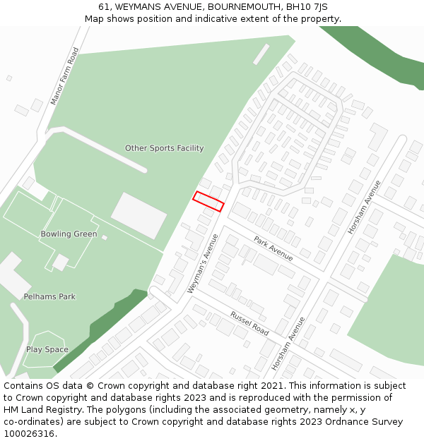 61, WEYMANS AVENUE, BOURNEMOUTH, BH10 7JS: Location map and indicative extent of plot