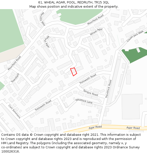 61, WHEAL AGAR, POOL, REDRUTH, TR15 3QL: Location map and indicative extent of plot