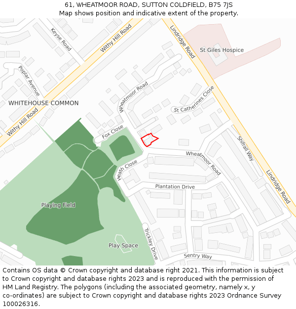 61, WHEATMOOR ROAD, SUTTON COLDFIELD, B75 7JS: Location map and indicative extent of plot