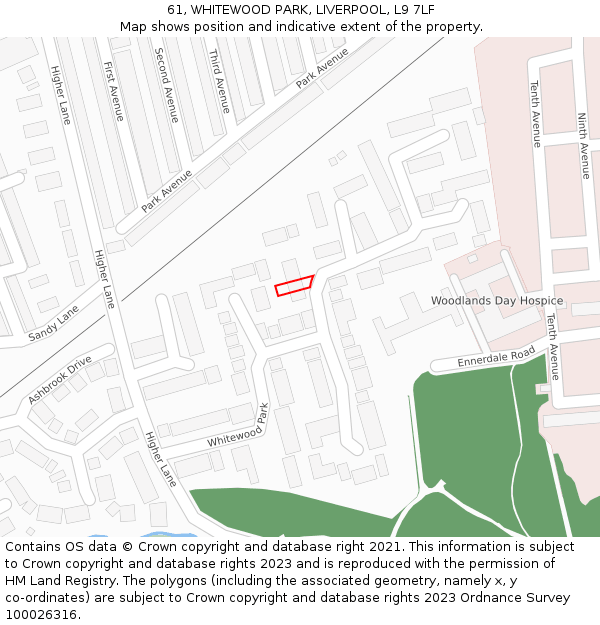 61, WHITEWOOD PARK, LIVERPOOL, L9 7LF: Location map and indicative extent of plot