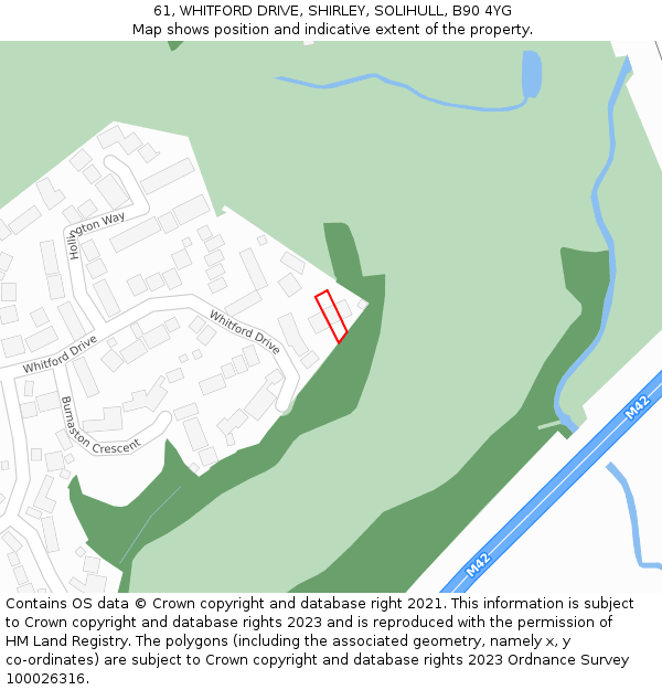 61, WHITFORD DRIVE, SHIRLEY, SOLIHULL, B90 4YG: Location map and indicative extent of plot