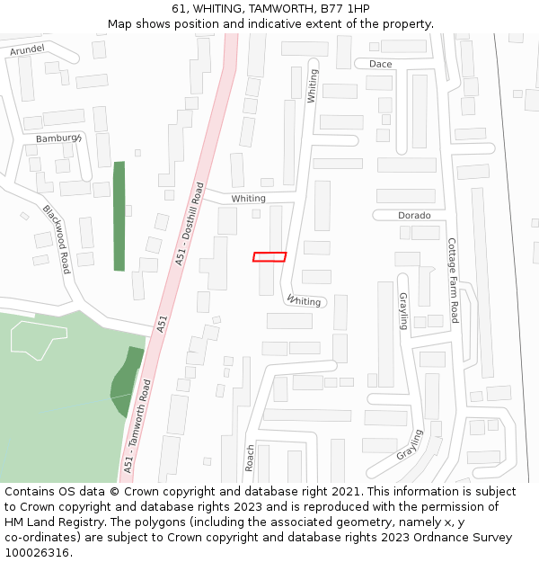 61, WHITING, TAMWORTH, B77 1HP: Location map and indicative extent of plot