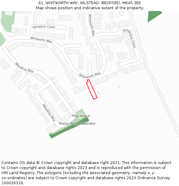 61, WHITWORTH WAY, WILSTEAD, BEDFORD, MK45 3EE: Location map and indicative extent of plot