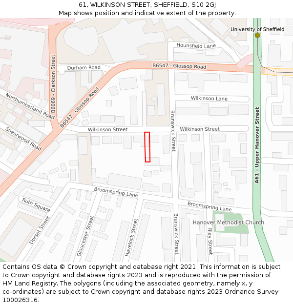 61, WILKINSON STREET, SHEFFIELD, S10 2GJ: Location map and indicative extent of plot