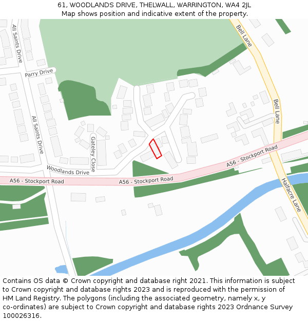 61, WOODLANDS DRIVE, THELWALL, WARRINGTON, WA4 2JL: Location map and indicative extent of plot
