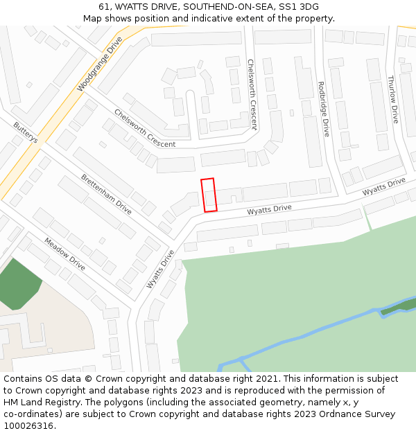 61, WYATTS DRIVE, SOUTHEND-ON-SEA, SS1 3DG: Location map and indicative extent of plot