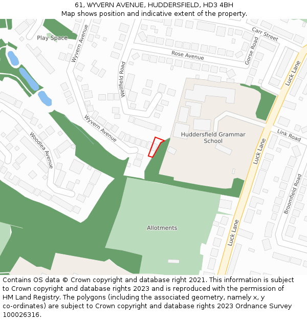 61, WYVERN AVENUE, HUDDERSFIELD, HD3 4BH: Location map and indicative extent of plot