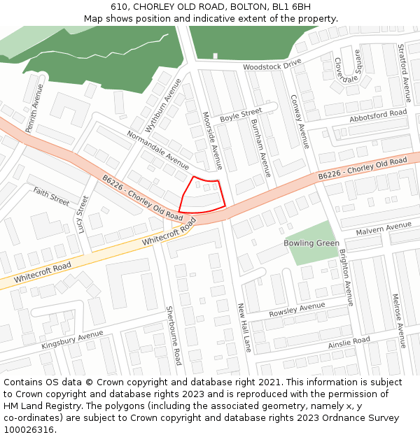 610, CHORLEY OLD ROAD, BOLTON, BL1 6BH: Location map and indicative extent of plot