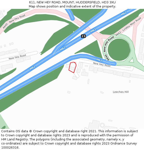 611, NEW HEY ROAD, MOUNT, HUDDERSFIELD, HD3 3XU: Location map and indicative extent of plot