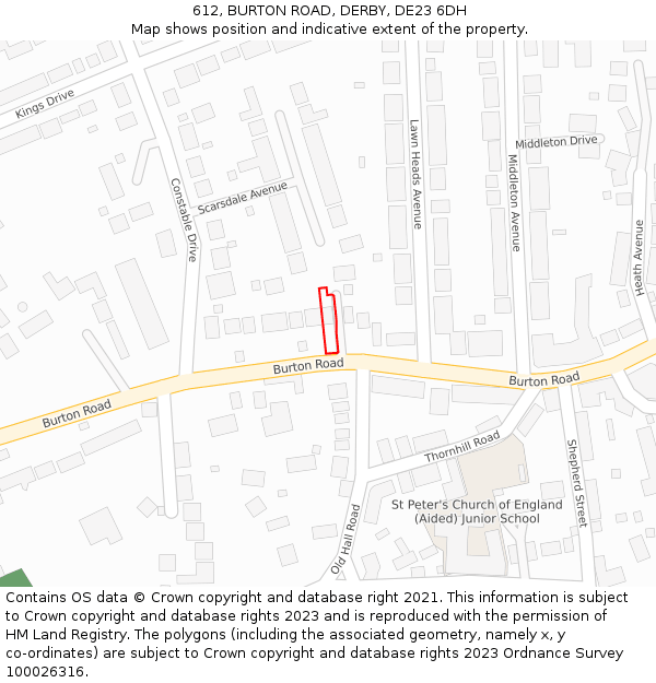 612, BURTON ROAD, DERBY, DE23 6DH: Location map and indicative extent of plot