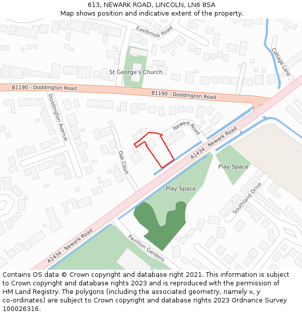 613, NEWARK ROAD, LINCOLN, LN6 8SA: Location map and indicative extent of plot