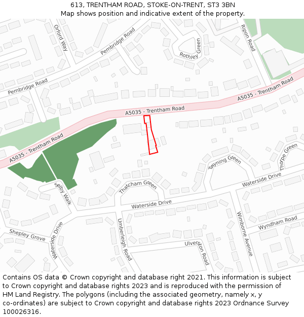 613, TRENTHAM ROAD, STOKE-ON-TRENT, ST3 3BN: Location map and indicative extent of plot