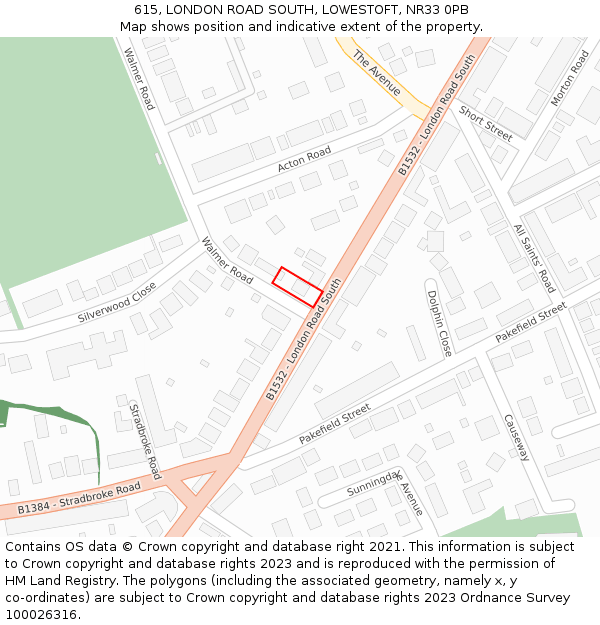 615, LONDON ROAD SOUTH, LOWESTOFT, NR33 0PB: Location map and indicative extent of plot