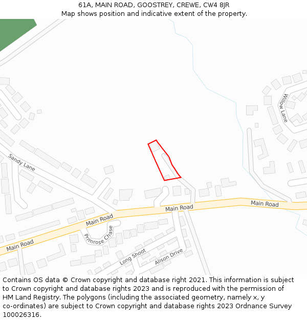 61A, MAIN ROAD, GOOSTREY, CREWE, CW4 8JR: Location map and indicative extent of plot