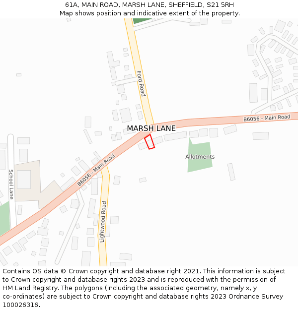 61A, MAIN ROAD, MARSH LANE, SHEFFIELD, S21 5RH: Location map and indicative extent of plot