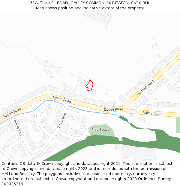61A, TUNNEL ROAD, GALLEY COMMON, NUNEATON, CV10 9NL: Location map and indicative extent of plot