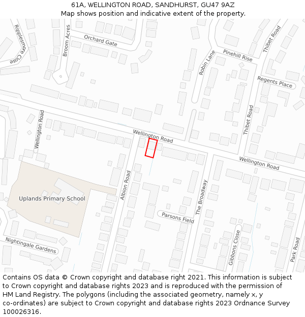 61A, WELLINGTON ROAD, SANDHURST, GU47 9AZ: Location map and indicative extent of plot