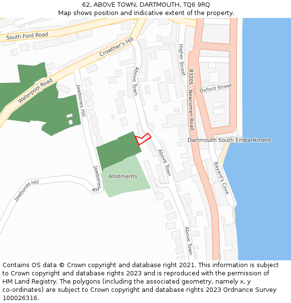 62, ABOVE TOWN, DARTMOUTH, TQ6 9RQ: Location map and indicative extent of plot