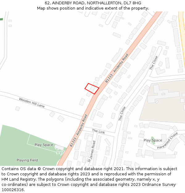62, AINDERBY ROAD, NORTHALLERTON, DL7 8HG: Location map and indicative extent of plot