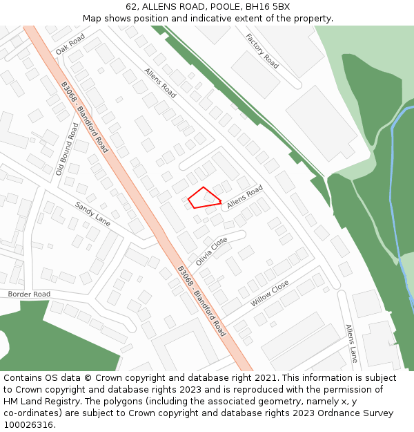 62, ALLENS ROAD, POOLE, BH16 5BX: Location map and indicative extent of plot