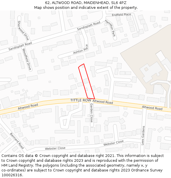 62, ALTWOOD ROAD, MAIDENHEAD, SL6 4PZ: Location map and indicative extent of plot