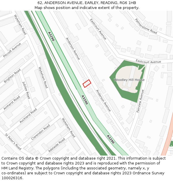 62, ANDERSON AVENUE, EARLEY, READING, RG6 1HB: Location map and indicative extent of plot