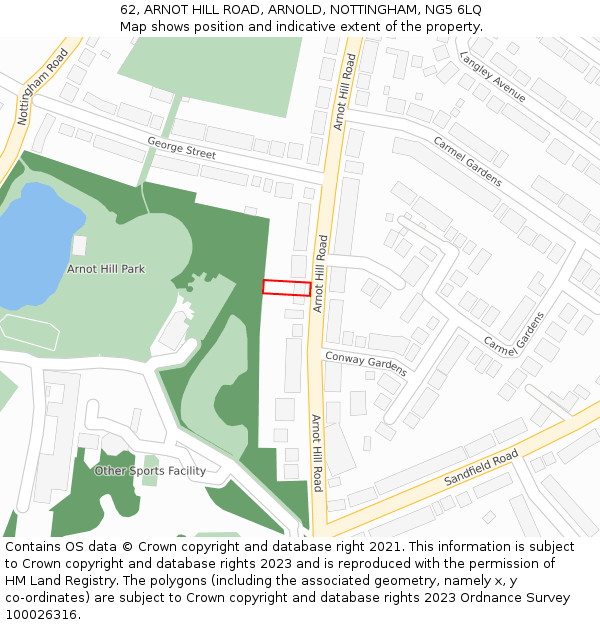 62, ARNOT HILL ROAD, ARNOLD, NOTTINGHAM, NG5 6LQ: Location map and indicative extent of plot