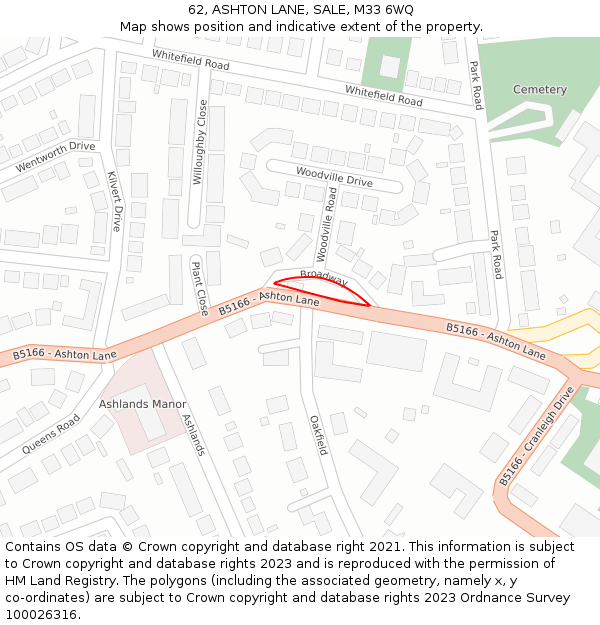 62, ASHTON LANE, SALE, M33 6WQ: Location map and indicative extent of plot