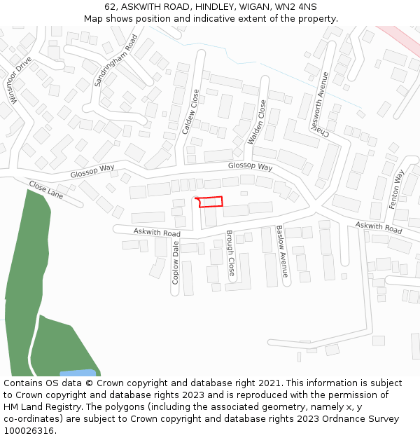 62, ASKWITH ROAD, HINDLEY, WIGAN, WN2 4NS: Location map and indicative extent of plot