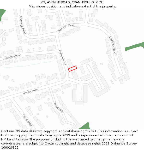 62, AVENUE ROAD, CRANLEIGH, GU6 7LJ: Location map and indicative extent of plot