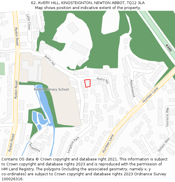 62, AVERY HILL, KINGSTEIGNTON, NEWTON ABBOT, TQ12 3LA: Location map and indicative extent of plot