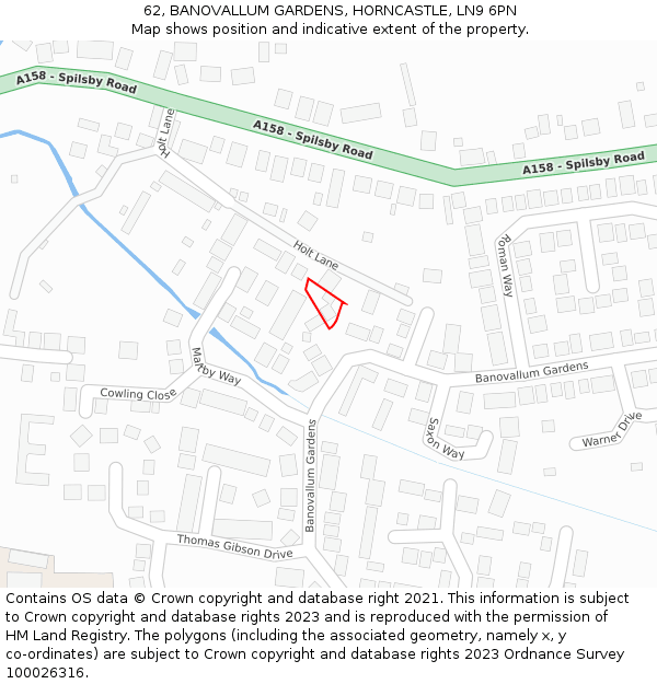62, BANOVALLUM GARDENS, HORNCASTLE, LN9 6PN: Location map and indicative extent of plot