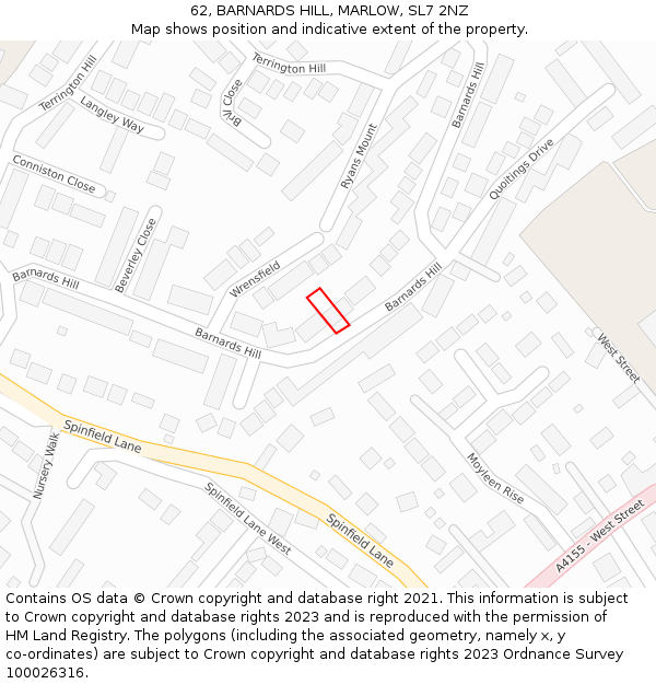 62, BARNARDS HILL, MARLOW, SL7 2NZ: Location map and indicative extent of plot