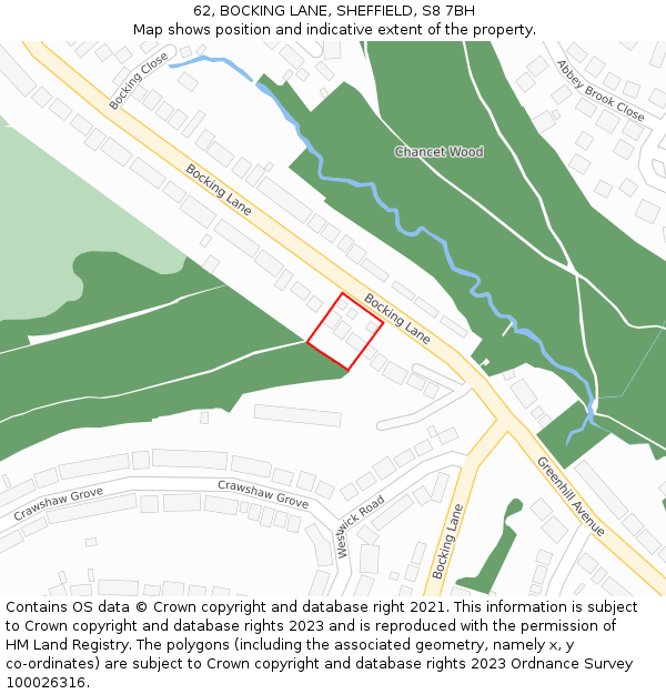 62, BOCKING LANE, SHEFFIELD, S8 7BH: Location map and indicative extent of plot