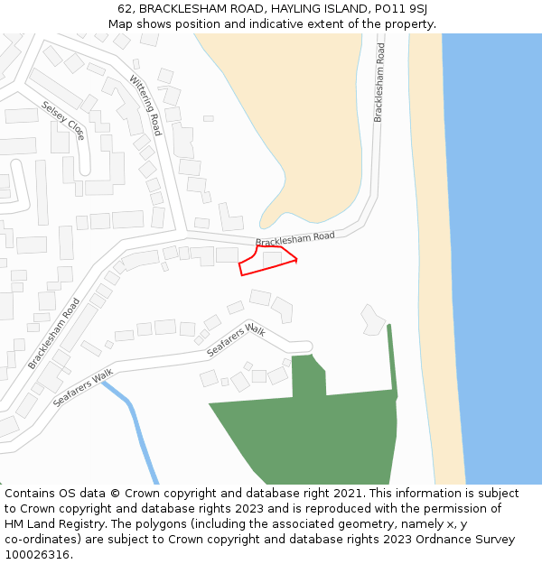 62, BRACKLESHAM ROAD, HAYLING ISLAND, PO11 9SJ: Location map and indicative extent of plot
