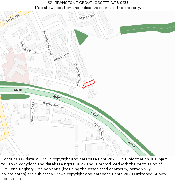 62, BRANSTONE GROVE, OSSETT, WF5 9SU: Location map and indicative extent of plot