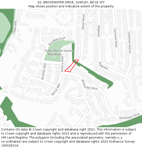 62, BROOKWATER DRIVE, SHIPLEY, BD18 1PY: Location map and indicative extent of plot