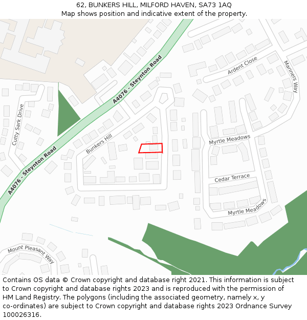 62, BUNKERS HILL, MILFORD HAVEN, SA73 1AQ: Location map and indicative extent of plot